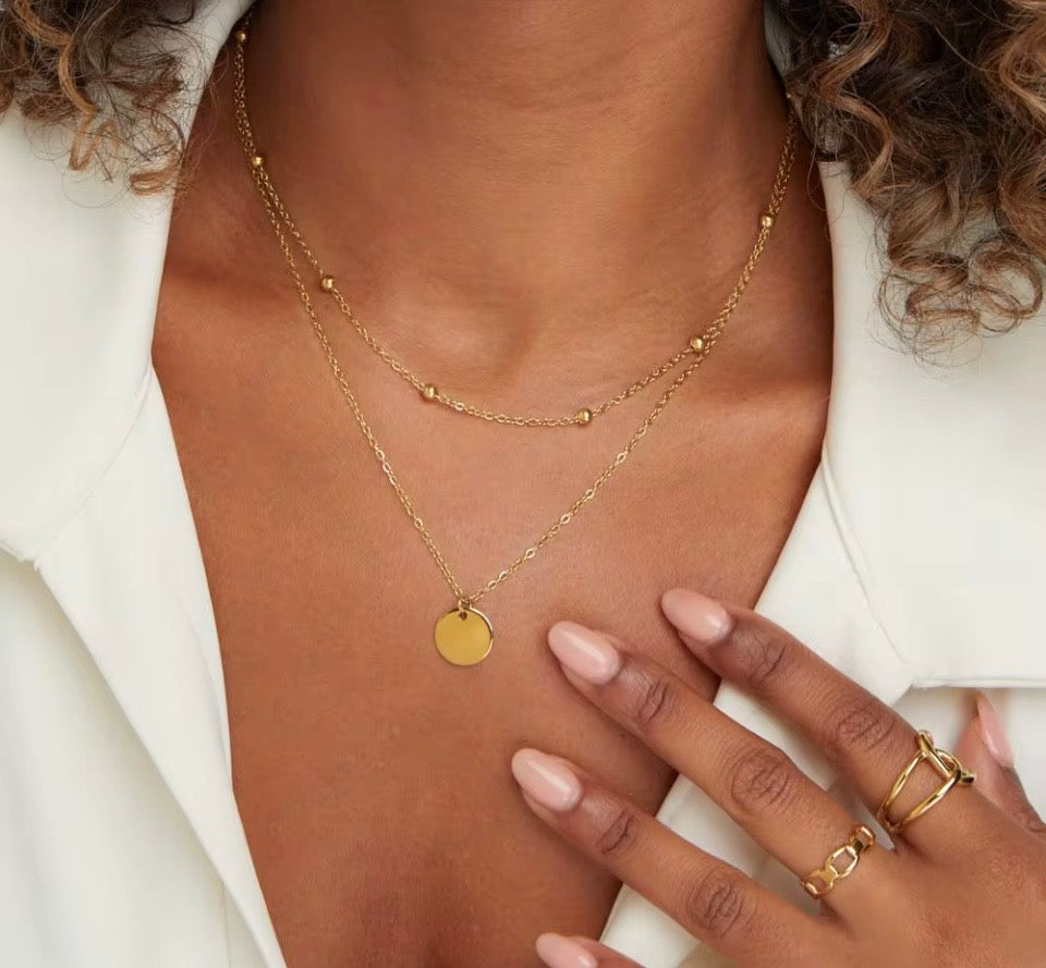 18k GOLD Double Layer Disc Necklace