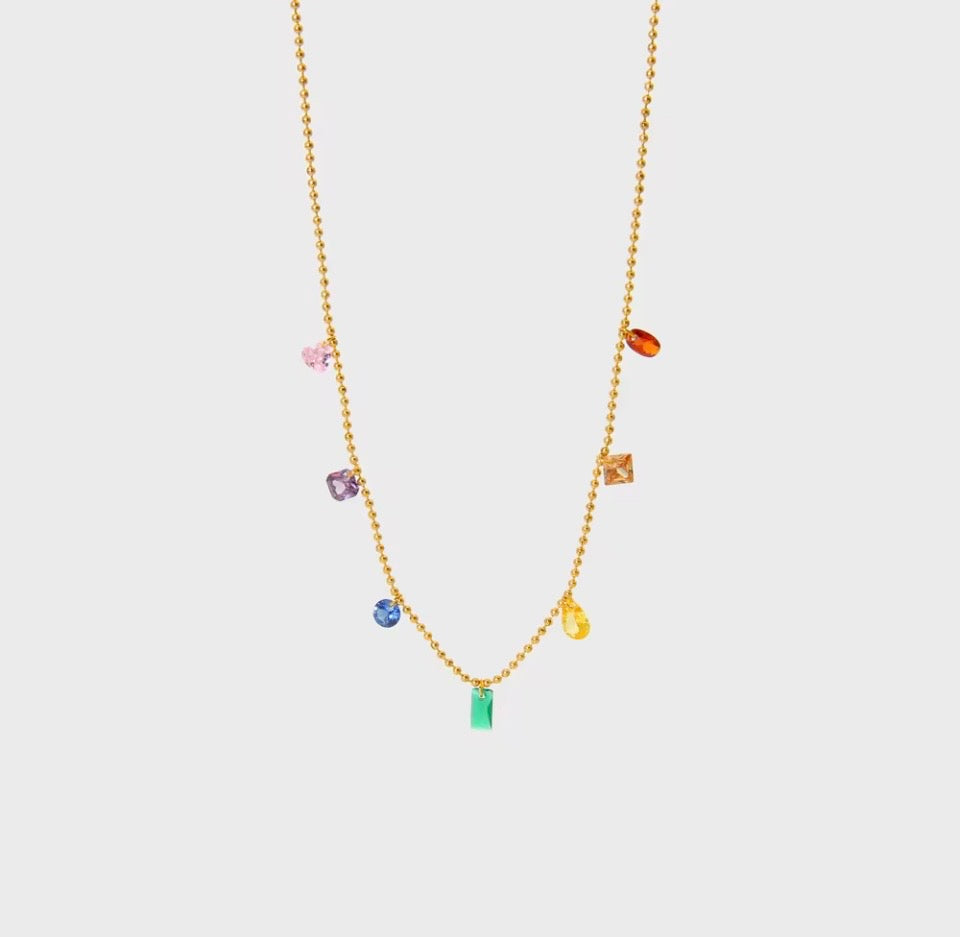 Multi-coloured Gem Charm Choker Necklace
