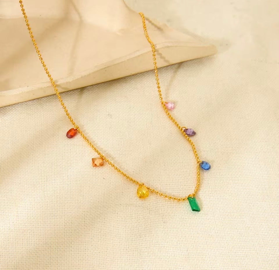 Multi-coloured Gem Charm Choker Necklace