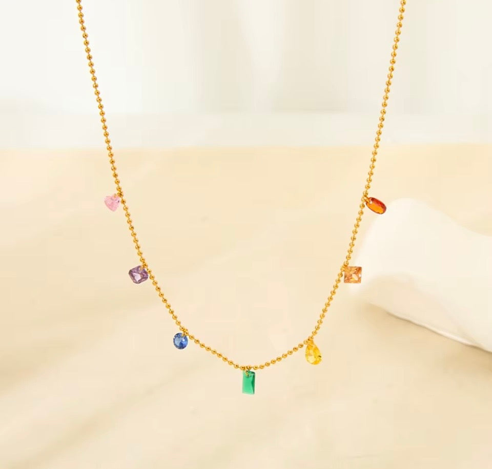 Multi-coloured Gem Charm Choker Necklace