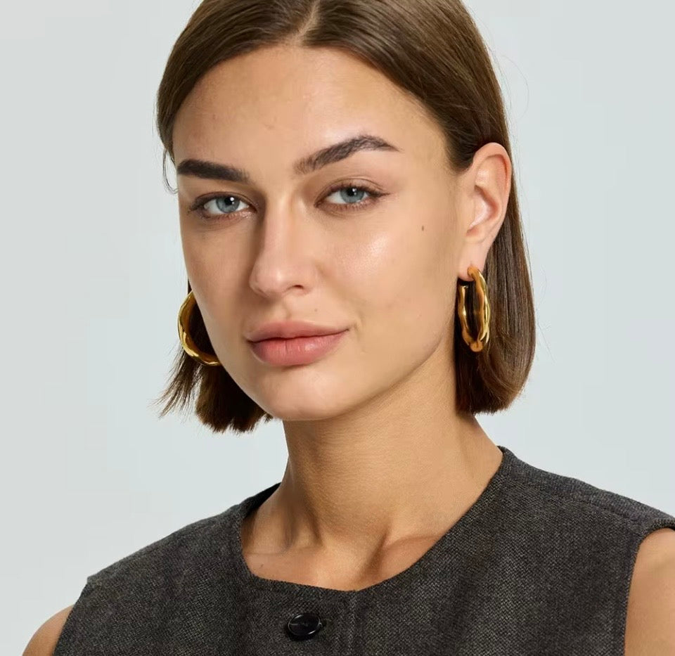 Chunky Hammer Design Hoop Earrings