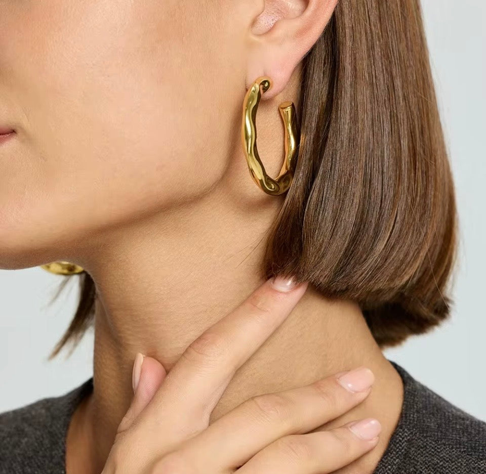 Chunky Hammer Design Hoop Earrings