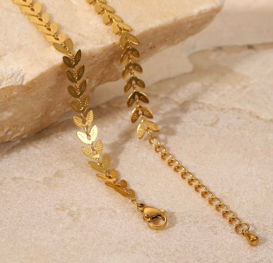 18k Gold Herringbone Link Anklet