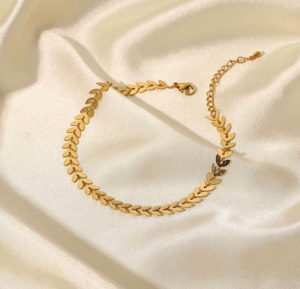 18k Gold Herringbone Link Anklet