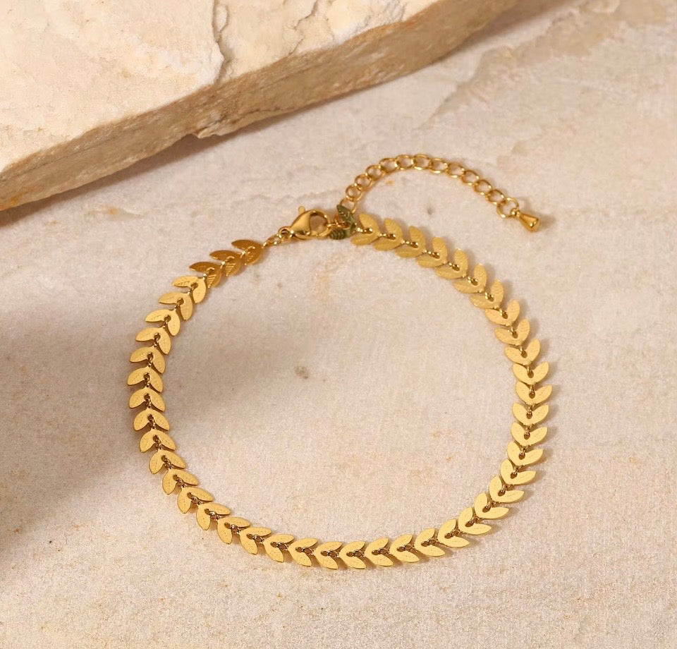 18k Gold Herringbone Link Anklet