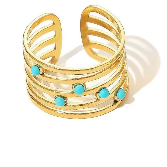 18k Gold Plated adjustable Ring with Turquoise Stone Accent