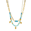 Double Layered Turquoise Stone and Gold Charm Necklace