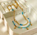 Double Layered Turquoise Stone and Gold Charm Necklace