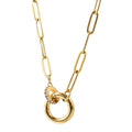 18K Gold Plated Paperclip Link Necklace with Zircon Push Clasp