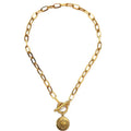 Evil Eye Pendant on 18K Gold Paperclip link chain with T-Bar front Fastening