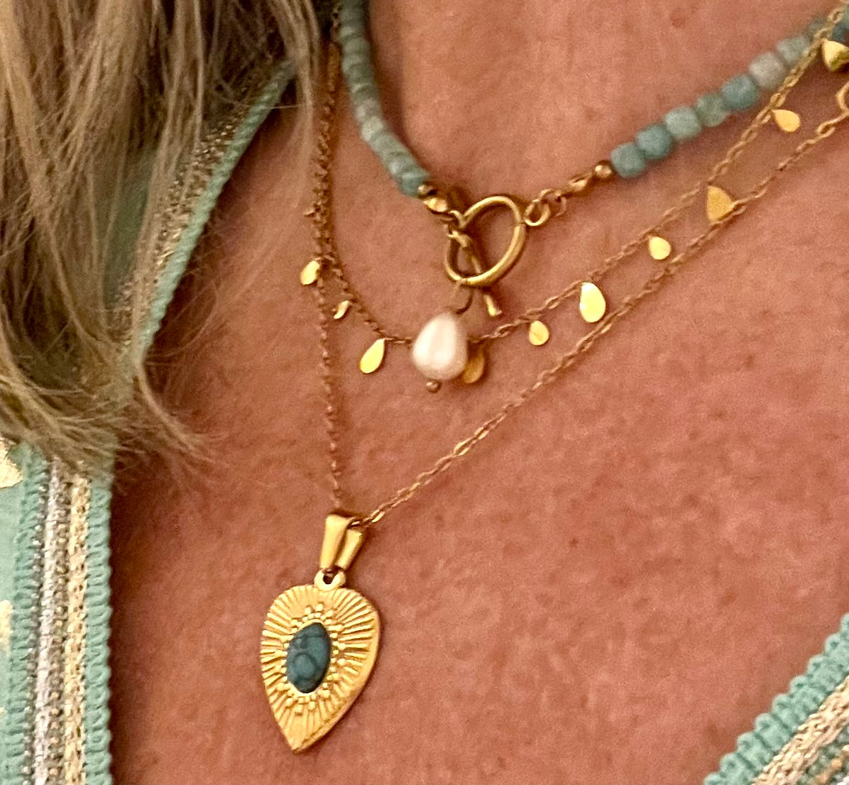 AQUAMARINE/AMAZONITE NATURAL STONE BEADED NECKLACE