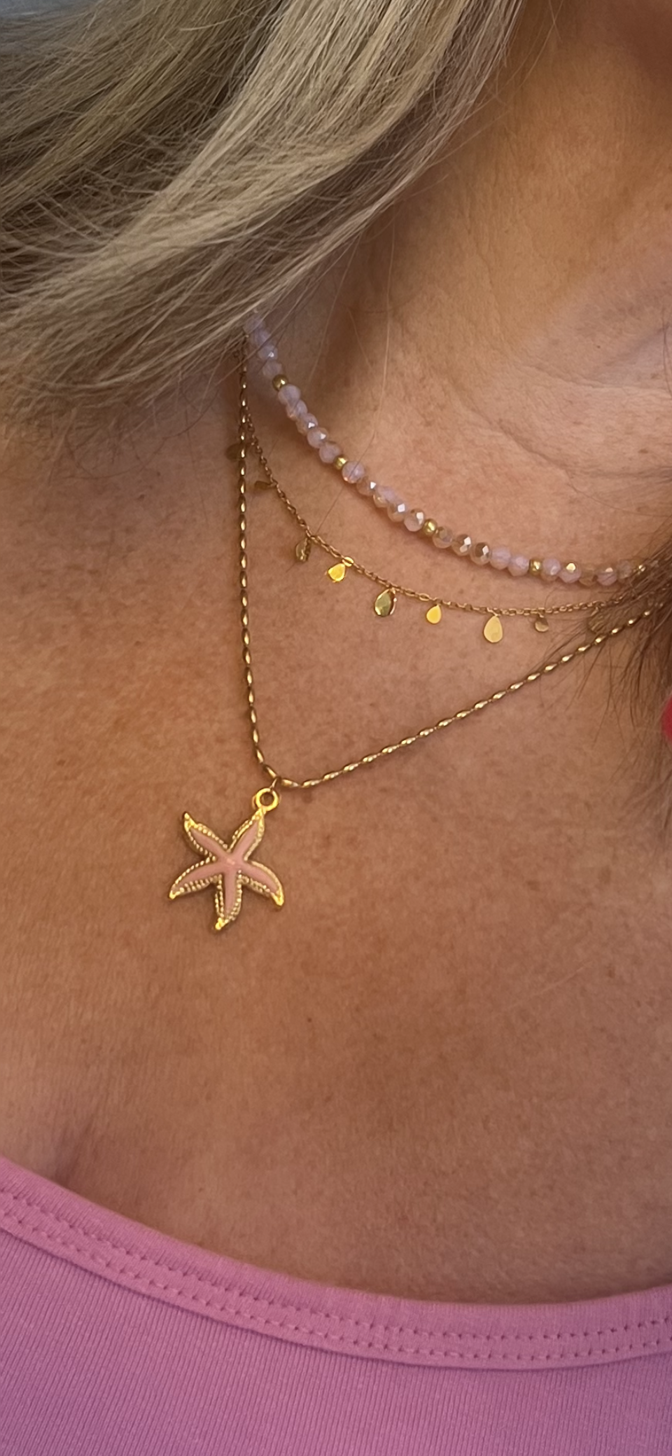 18K Gold Plated Pink Starfish Pendant Necklace