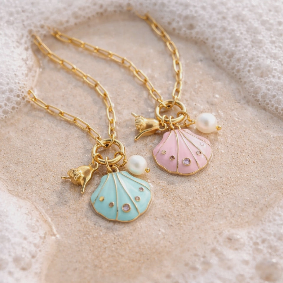 18k gold Ocean Shell Pendant Necklace on Paperclip Chain