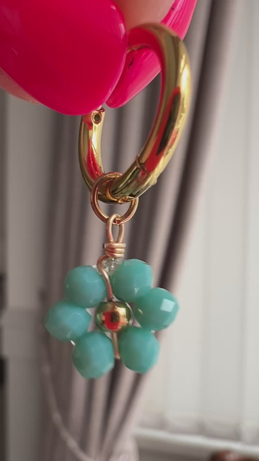 Handmade Daisy Beaded Turquoise Blue Huggie Earrings